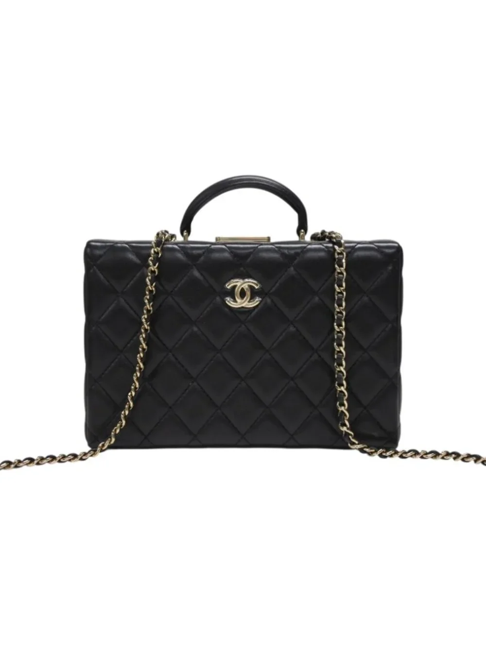 Chanel CC Logo Quilted Chain Shoulder Handbag Lambskin Black